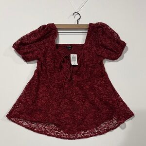 Torrid 00 babydoll chenille lace square neck blouse NWT L